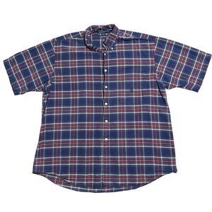 Nautica Shirt Mens XL Navy Plaid Button Down Collar‎ Short Sleeve Cotton Pocket